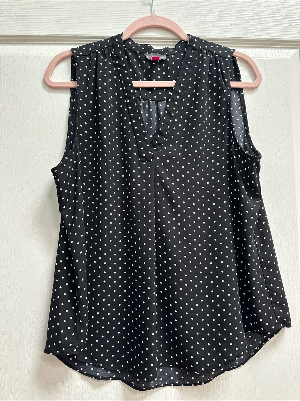 Vince Camuto Black and White Polka Dot Sleeveless V-Neck Camisole